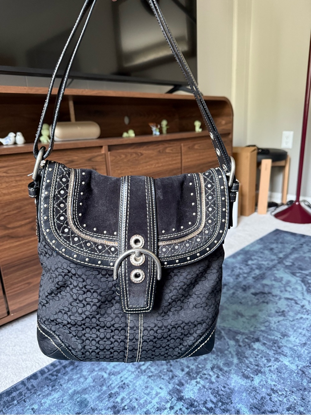 Vintage Y2k Coach Soho Studded Suede Flap Hobo Bag F1… - Gem